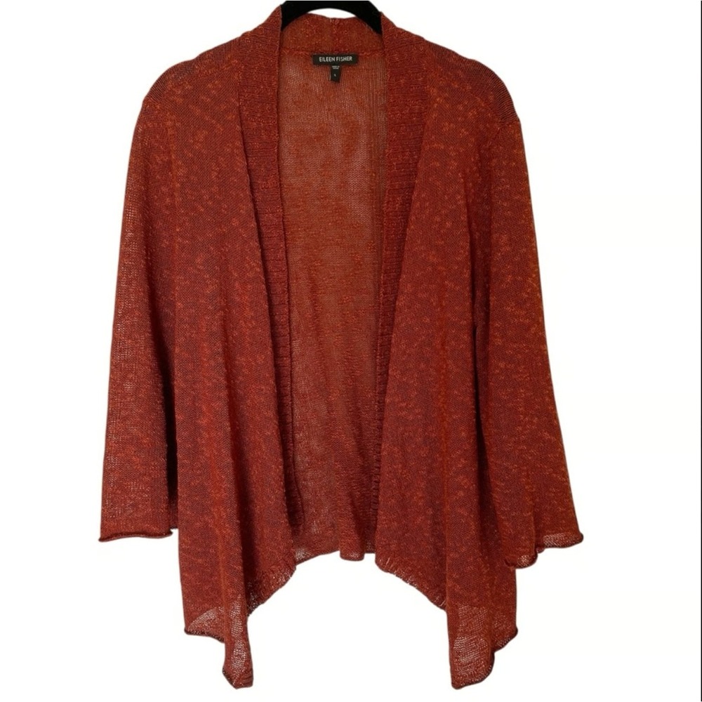Eileen Fisher Rust Open Drape-Front Cardigan